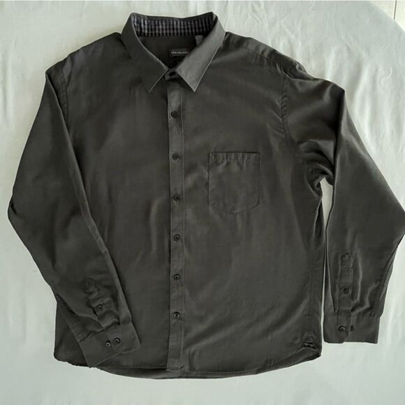Van Heusen Slim Fit Button Down Long Sleeve Shirt in Dark Grey Size XL 17-17 1/2 - Picture 1 of 11